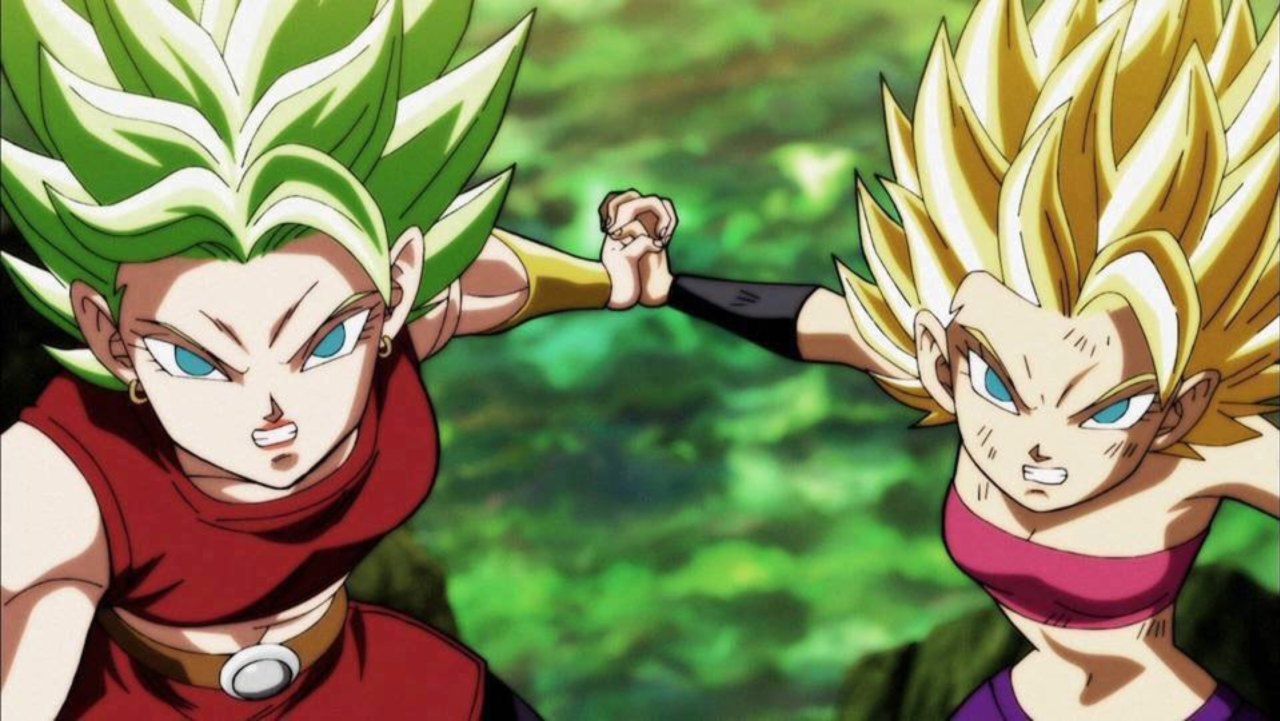 Kyabe,Kale y Caulifla saiyajins del universo 6