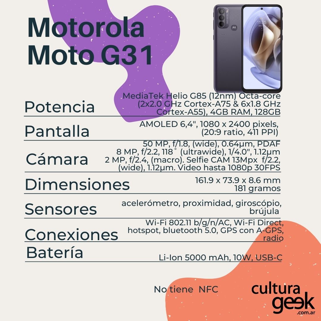 Moto G31 especificaciones culturageek.com.ar
