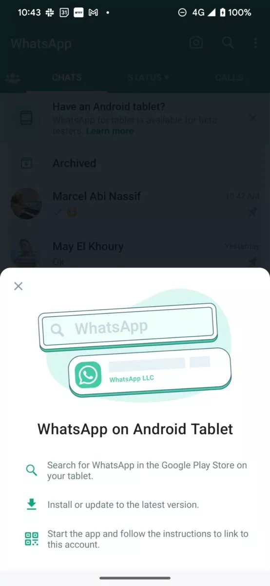 WhatsApp tablet