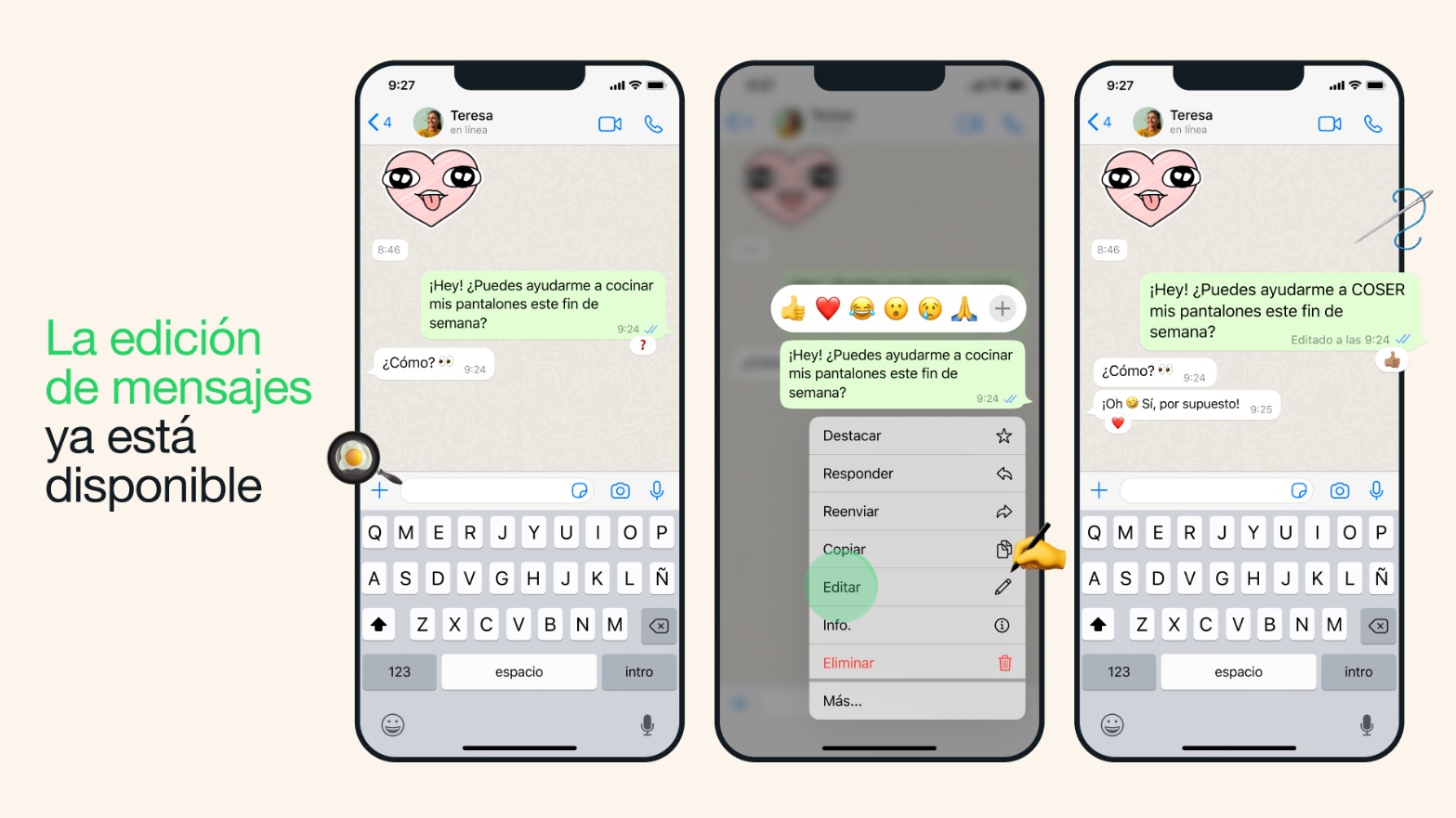 WhatsApp - botón para editar mensajes