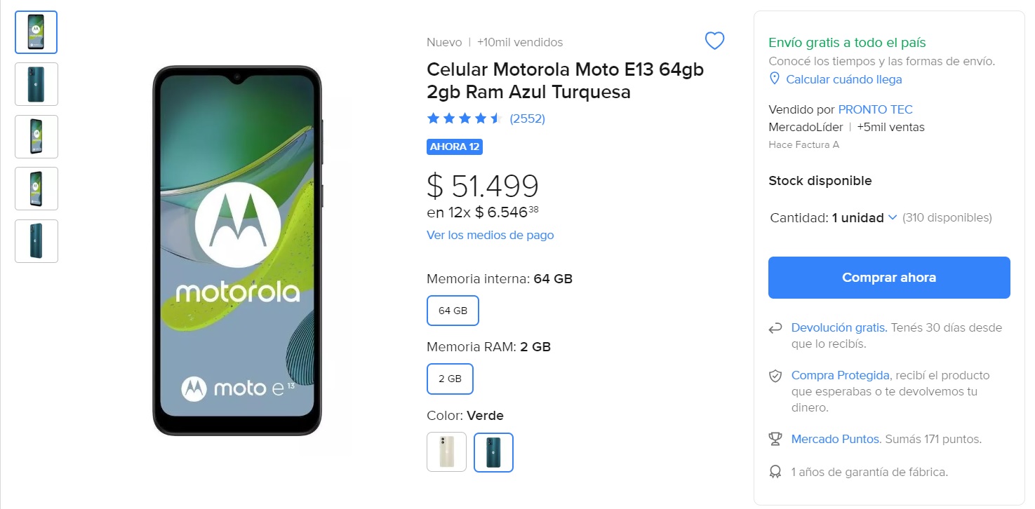 Mercado Libre - Motorola Moto E13