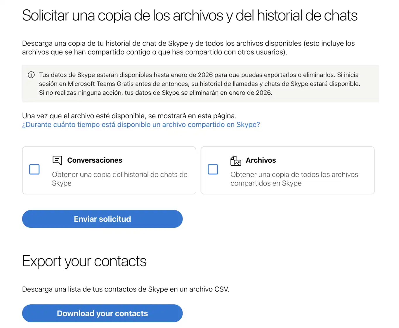 Skype conservar chats