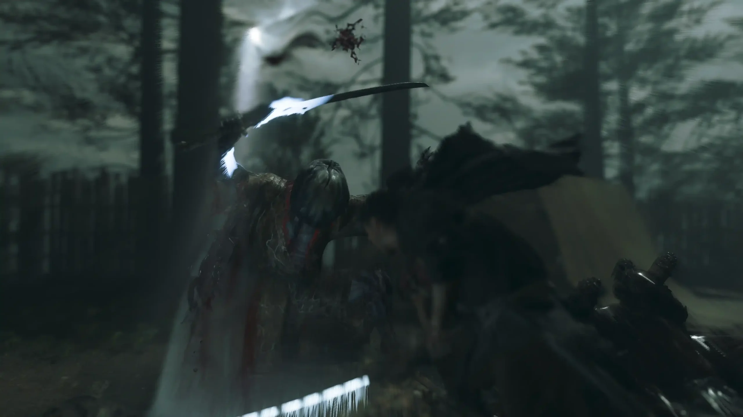 Miyamoto Musashi encadena un corte de katana contra un enemigo en Onimusha: Way of the Sword