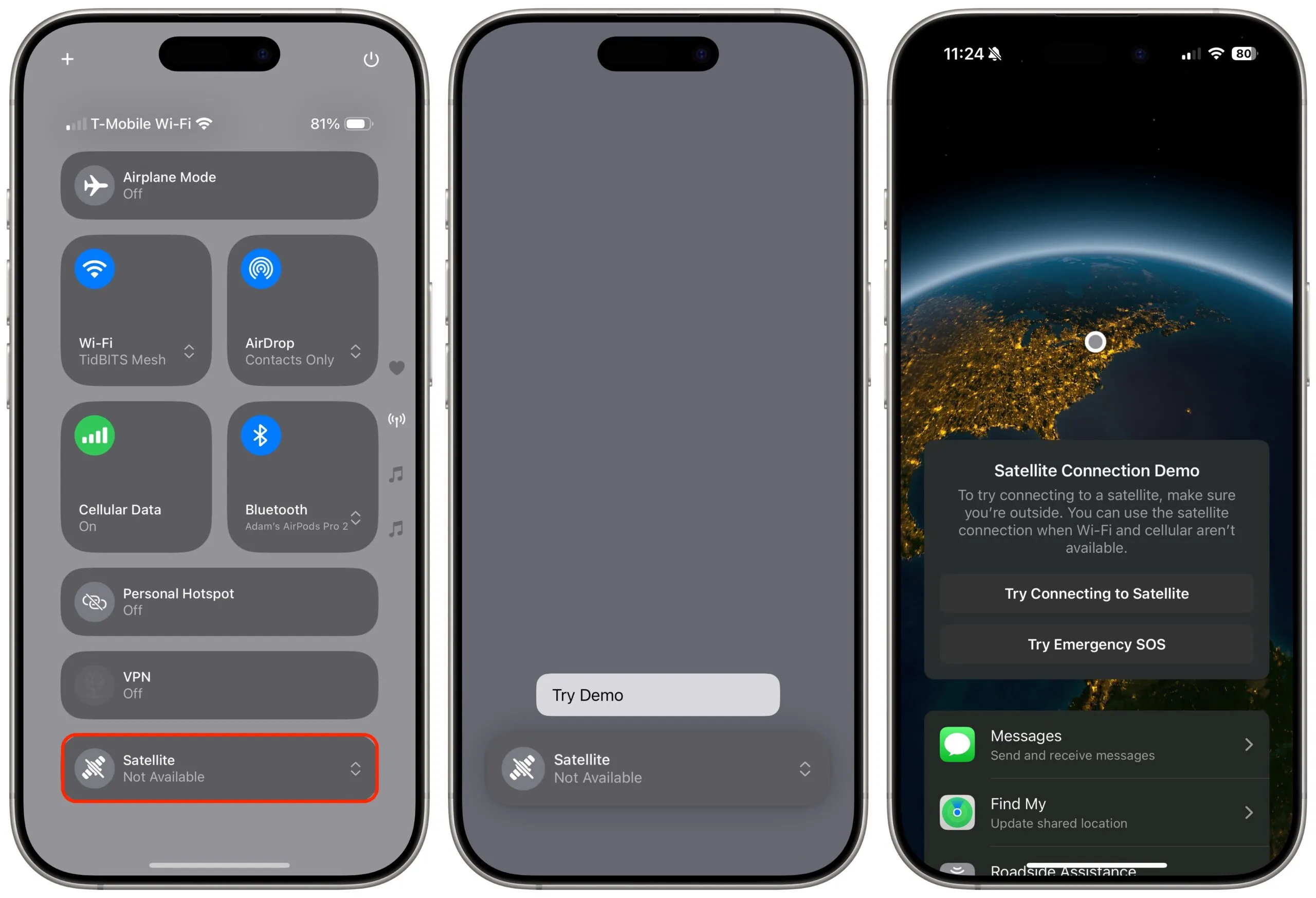 Apple Mensajes satélite