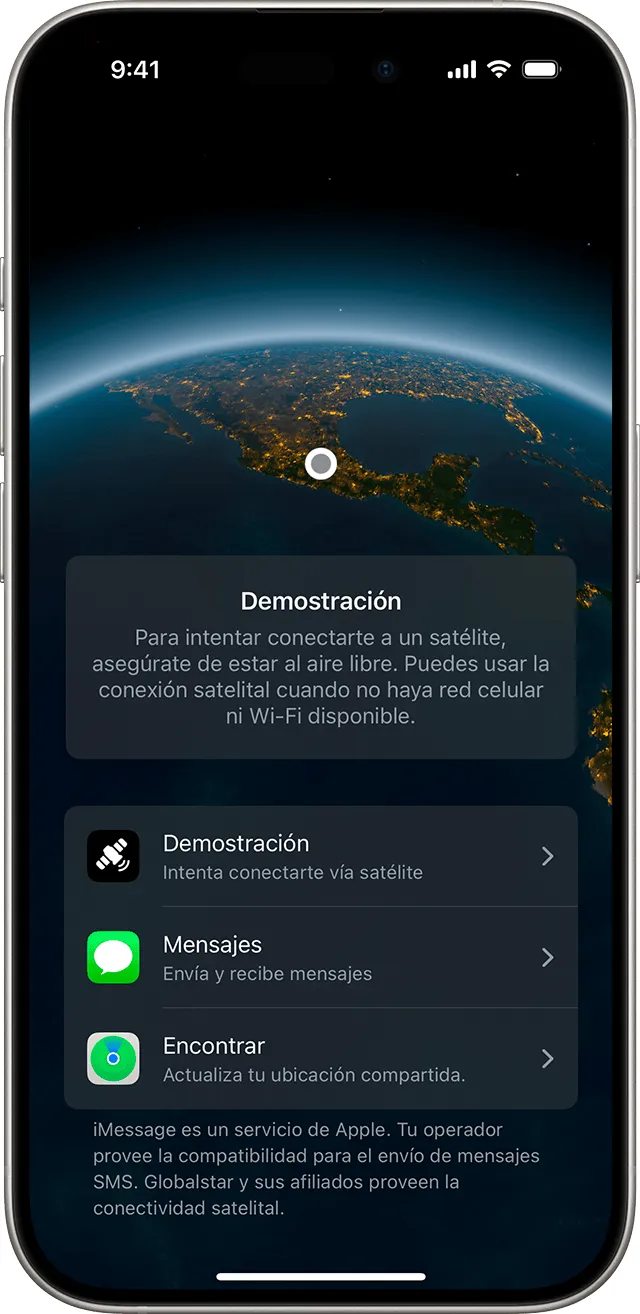 Apple Mensajes satélite