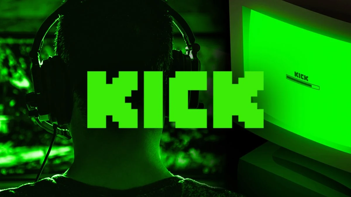 Logo de Kick sobre la silueta de un streamer frente a la computadora
