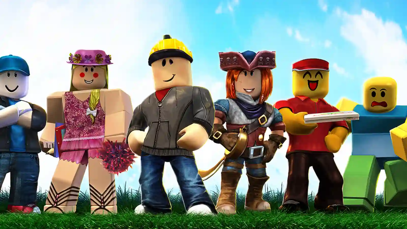Avatares clásicos de Roblox con distintos atuendos de la plataforma