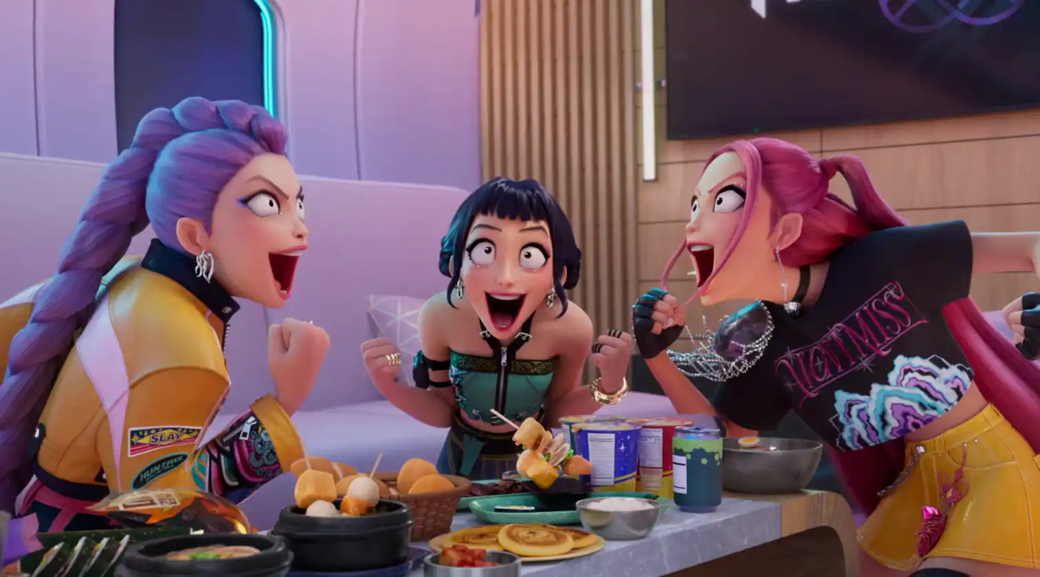 Rumi, Zoey y Mira festejan en una escena de Las Guerreras K-pop