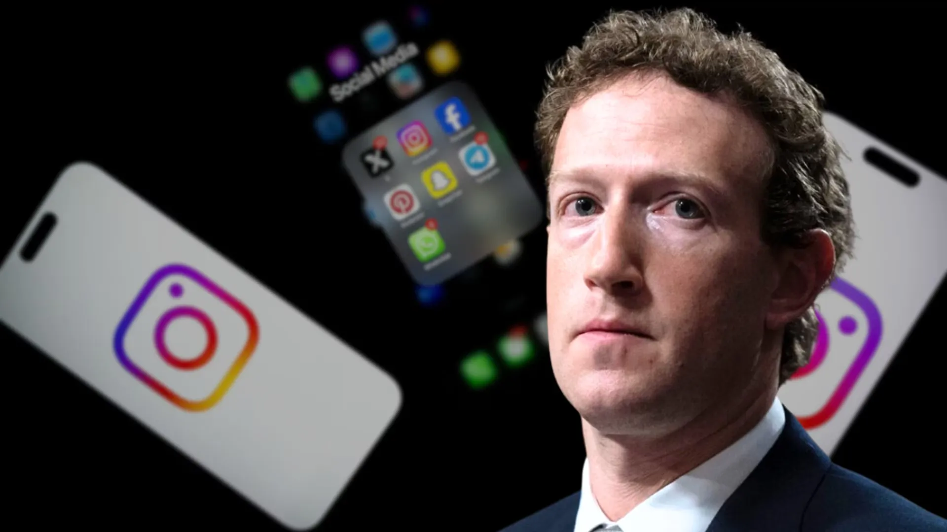 Mark Zuckerberg frente a logos de Instagram