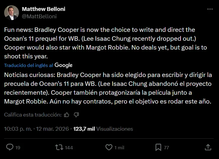 Bradley Cooper como director precuela Ocean's Eleven