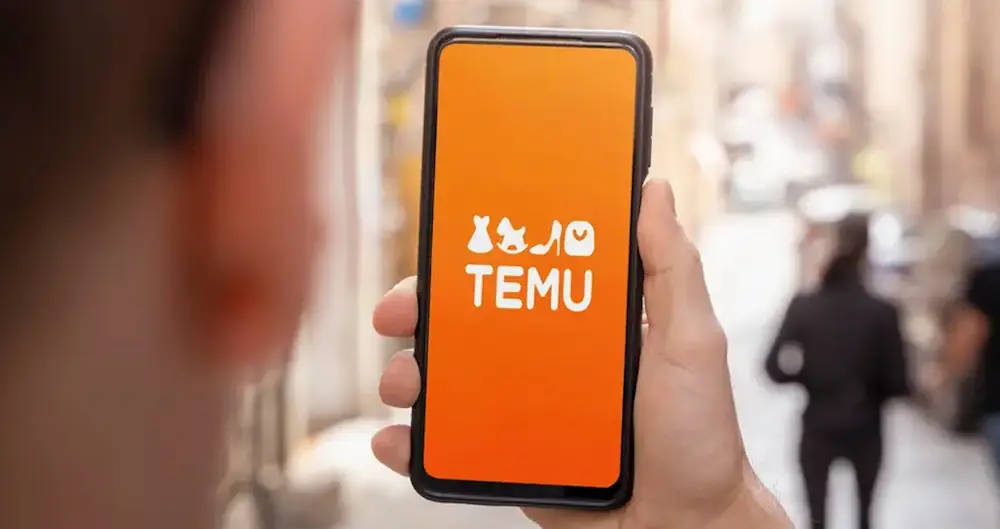 Pantalla de bienvenida de la aplicación de Temu en un celular