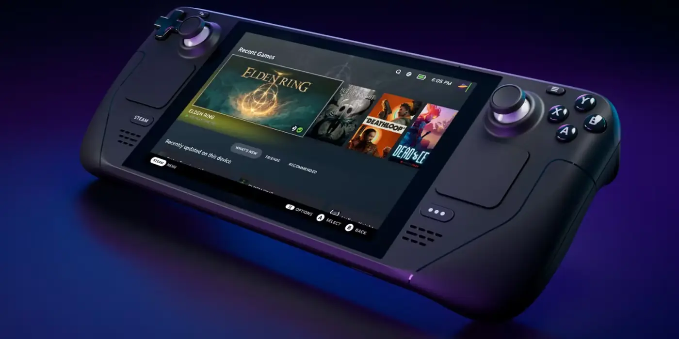 Steam Deck de Valve con la biblioteca de juegos en pantalla, el equipo donde ahora se puede usar PS Plus en Steam Deck