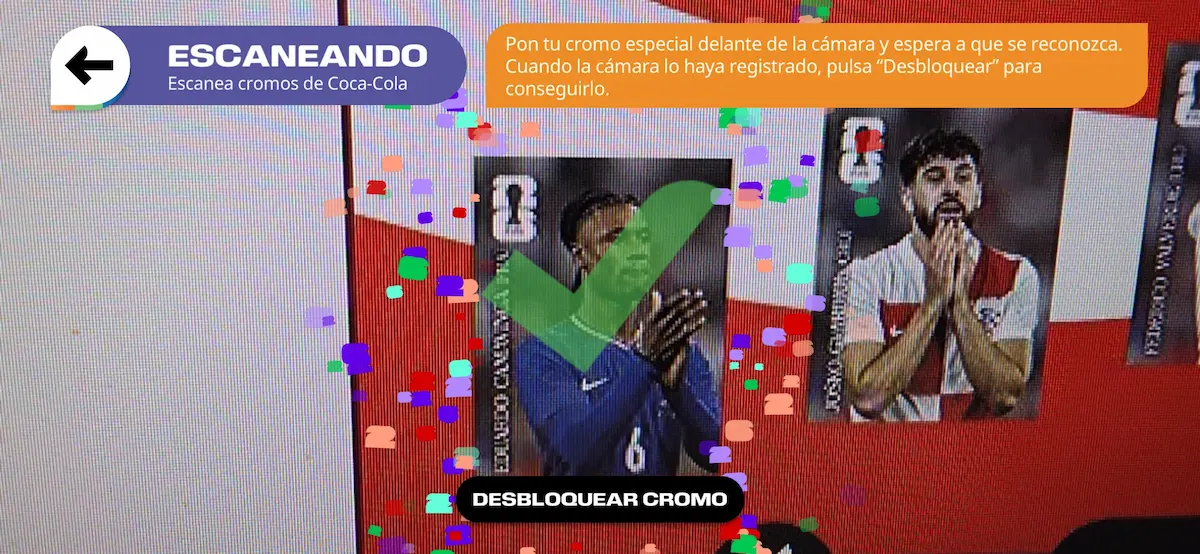 Confirmación de figurita Coca-Cola escaneada en la app Panini