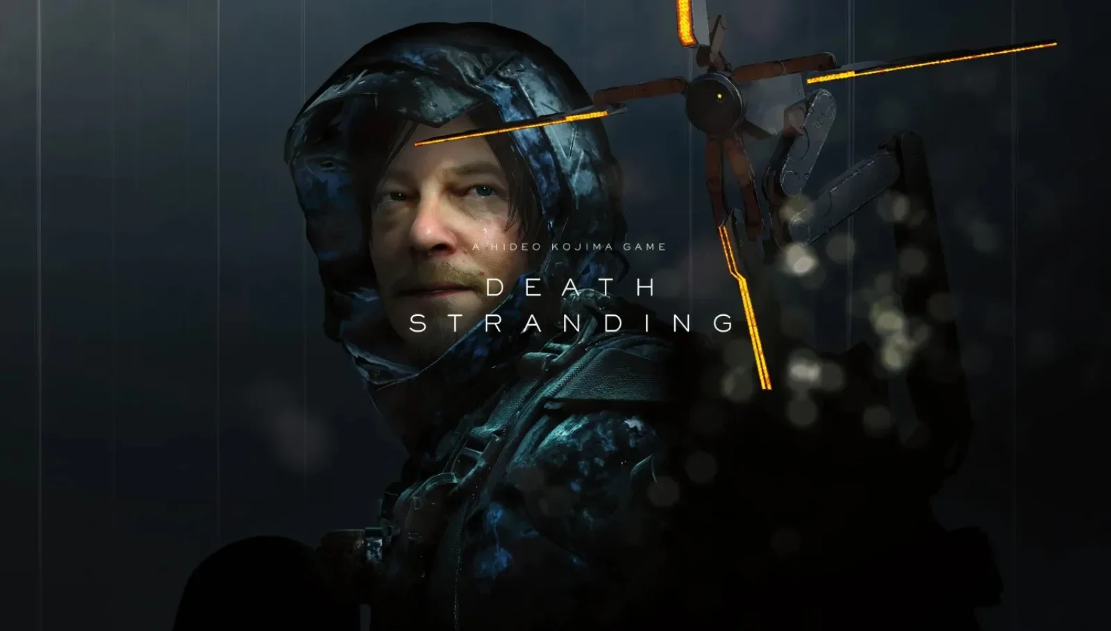 Arte de Death Stranding con Sam Porter Bridges y el logo del juego de Hideo Kojima