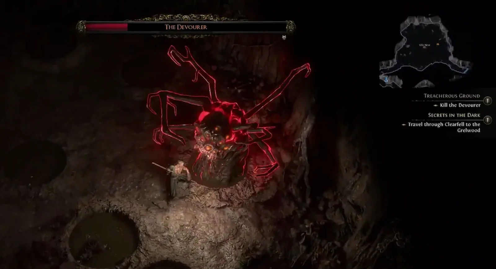 El Devorador libera crias durante la pelea final en Path of Exile 2