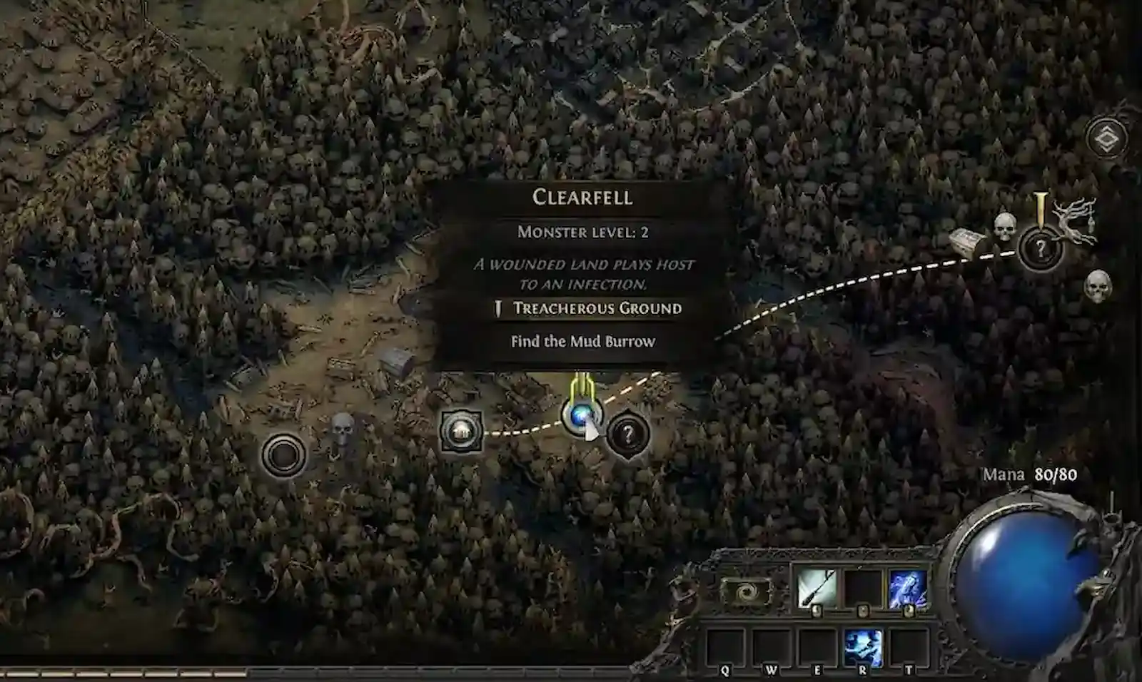 Mapa de la Madriguera de Barro, la zona subterranea donde se esconde el Devorador en Path of Exile 2