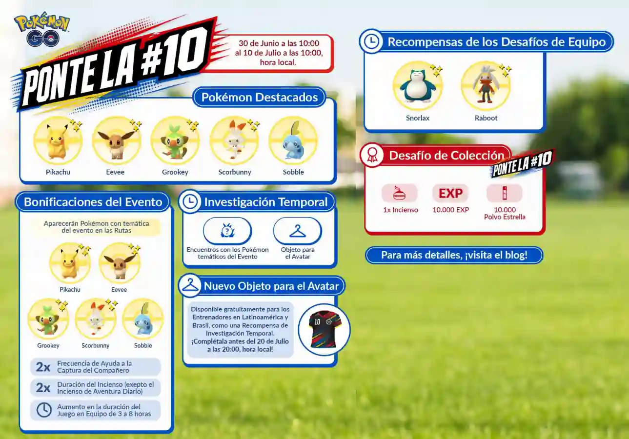 Recompensas y camiseta n.º 10 del evento de aniversario de Pokémon GO