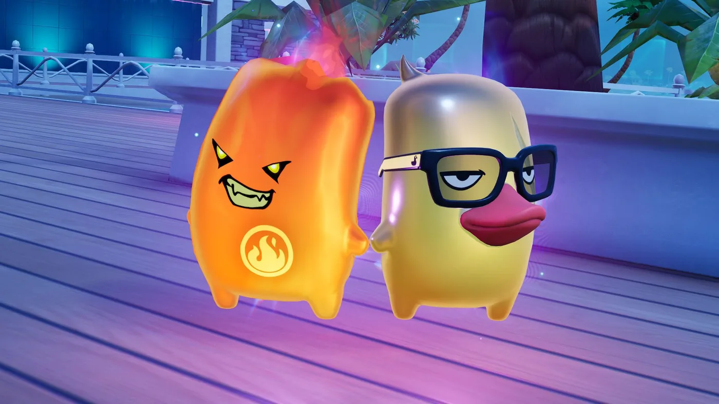 Espíritu de Fuego y Espíritu Pato de Fortnite en una pasarela