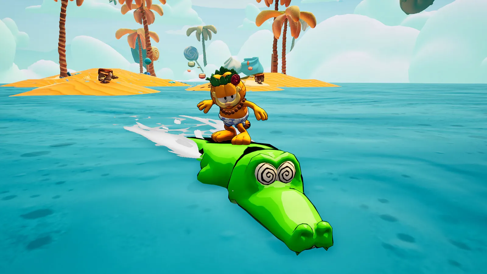 Garfield surfea en un nivel de Garfield: Escape from Monday