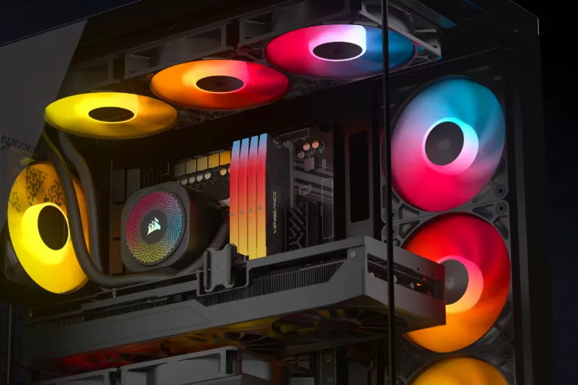 Detalle de los ventiladores ARGB y la memoria Corsair Vengeance dentro del gabinete 2800X RS-R