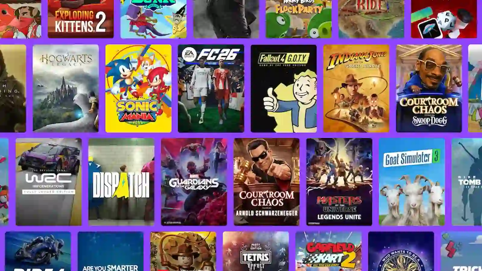 Grilla de juegos de Amazon Luna con Hogwarts Legacy, EA Sports FC 26, Fallout 4, Sonic Mania e Indiana Jones, entre otros