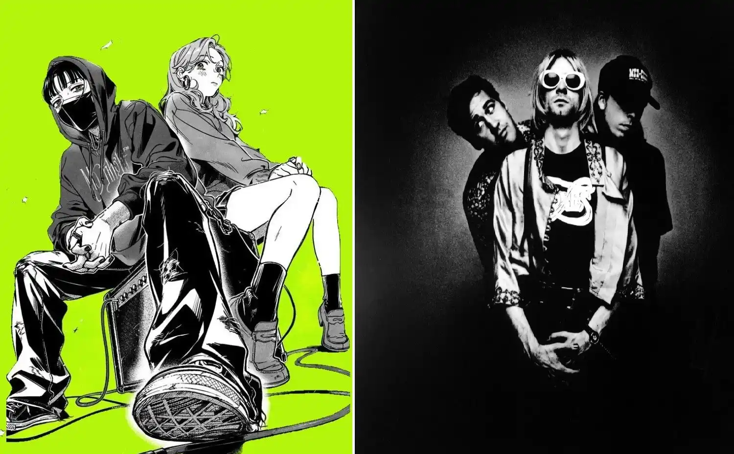 Ilustración del anime de romance con música de Nirvana, adaptación de The Guy She Was Interested In Wasn’t A Guy At All