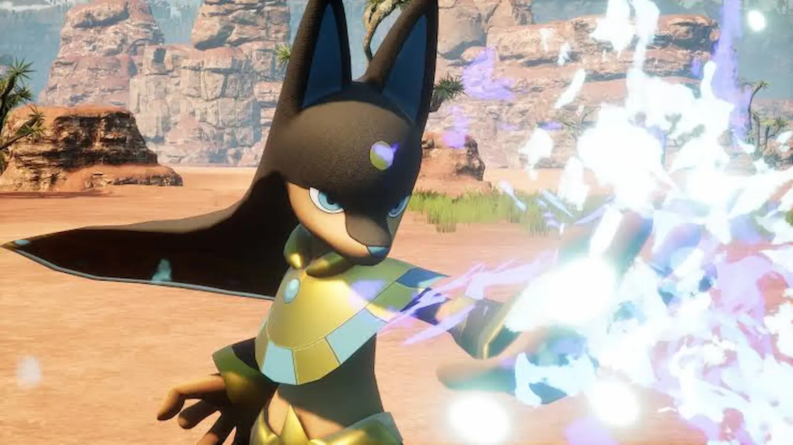 Anubis, el Pal de tipo Tierra de Palworld, en primer plano durante un intento de captura