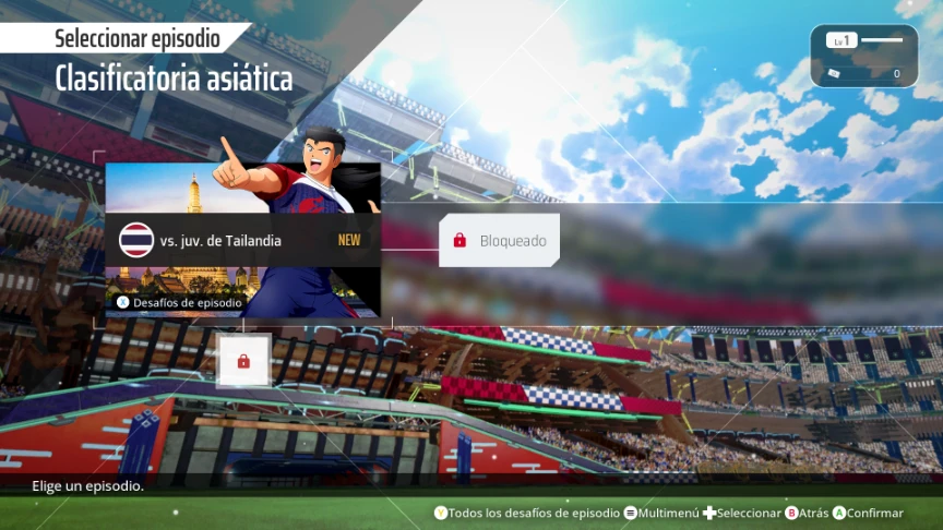 Menú de selección de episodio en Captain Tsubasa 2: World Fighters, clasificatoria asiática