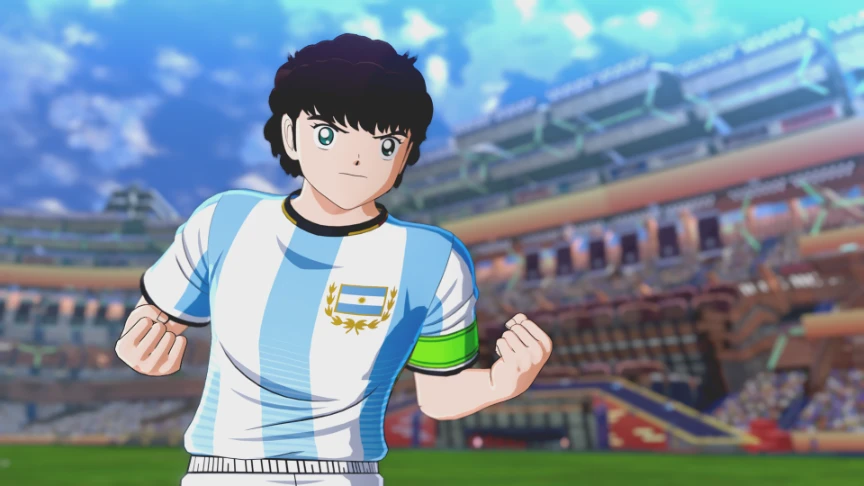 Primer plano de un jugador de la selección argentina en Captain Tsubasa 2: World Fighters