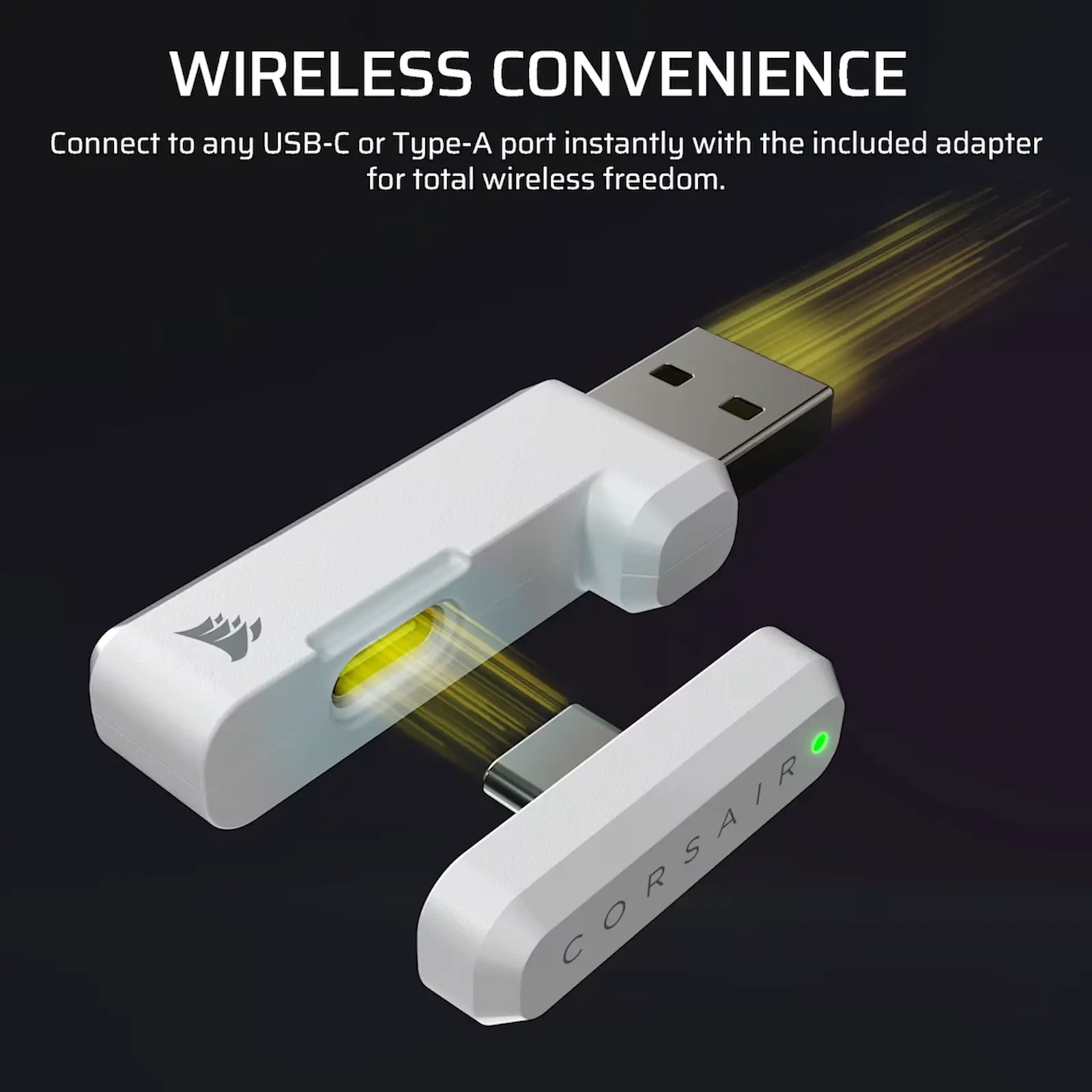 Receptor USB inalambrico del Corsair HS35 v3 Wireless, compatible con USB-A y USB-C