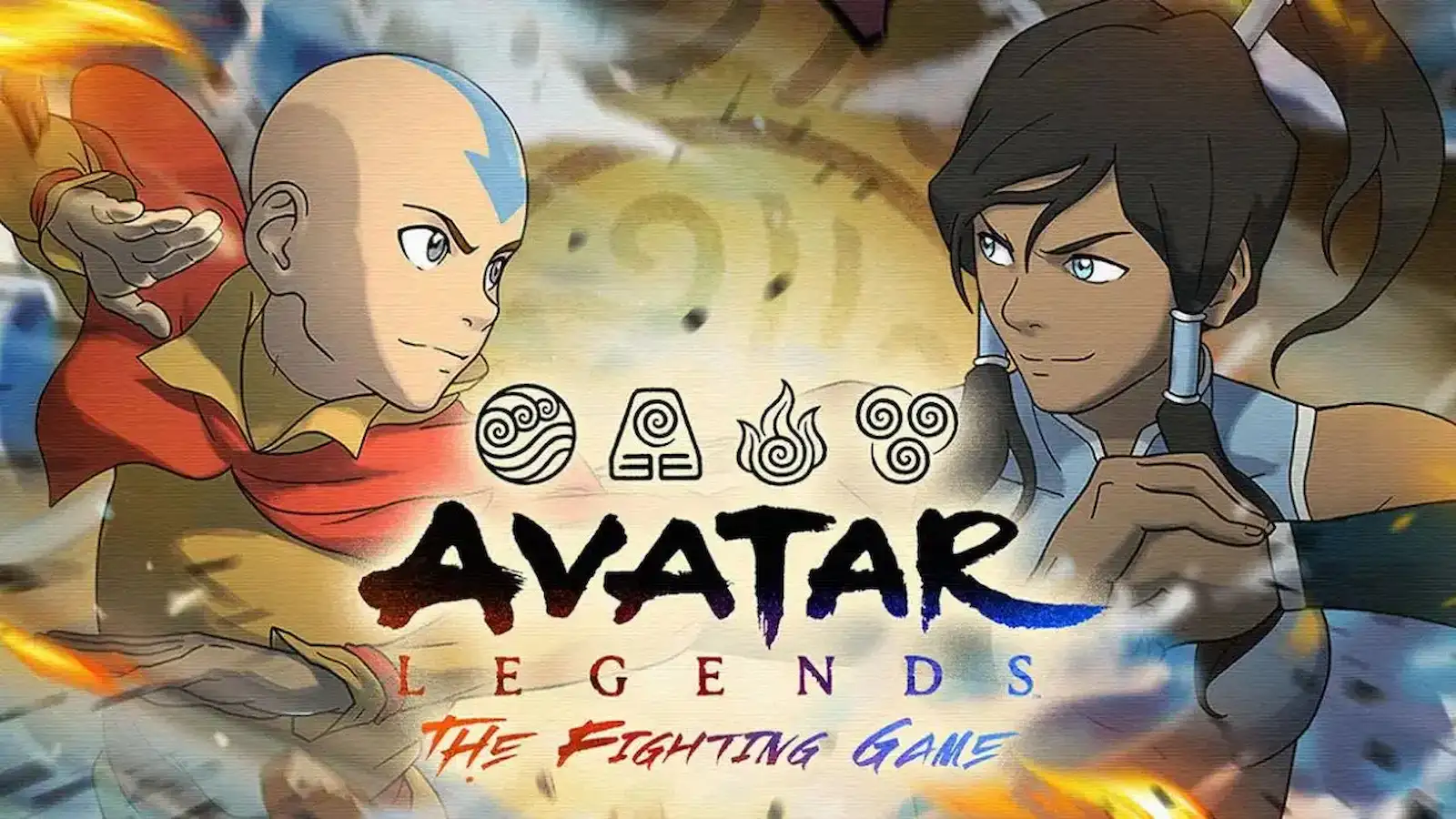 Key art de Avatar Legends: The Fighting Game con Aang y Korra frente a frente
