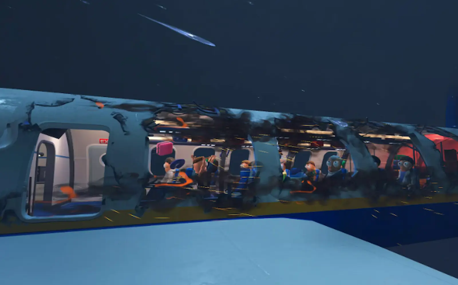 La tripulación de Dear Passengers lidiando con el caos dentro del avión