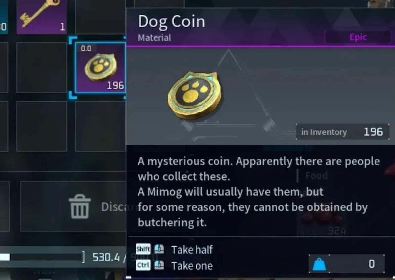 Moneda Canina (Dog Coin) en el inventario de Palworld