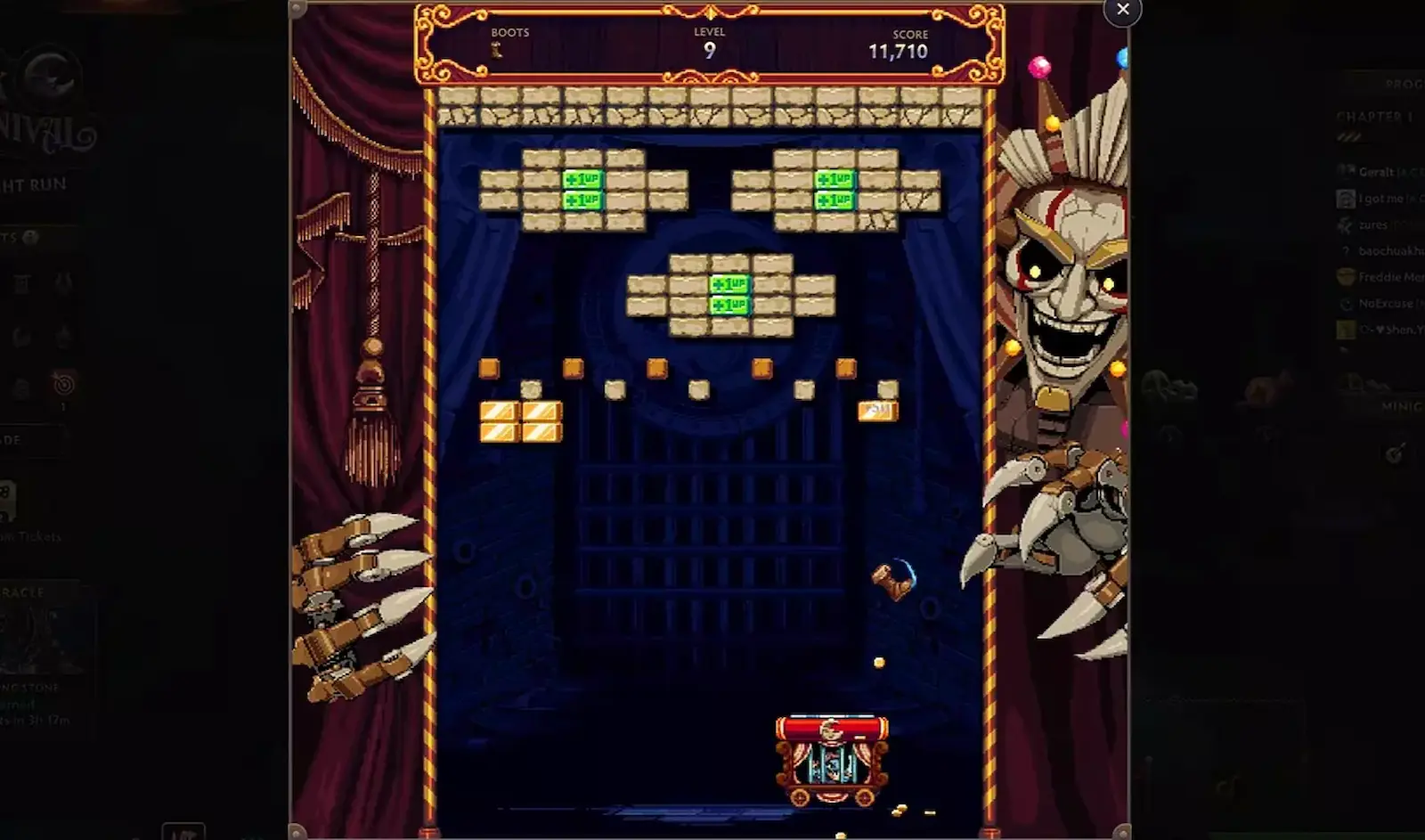 Minijuego Boot Breaker de Dark Carnival en Dota 2, de estilo Arkanoid