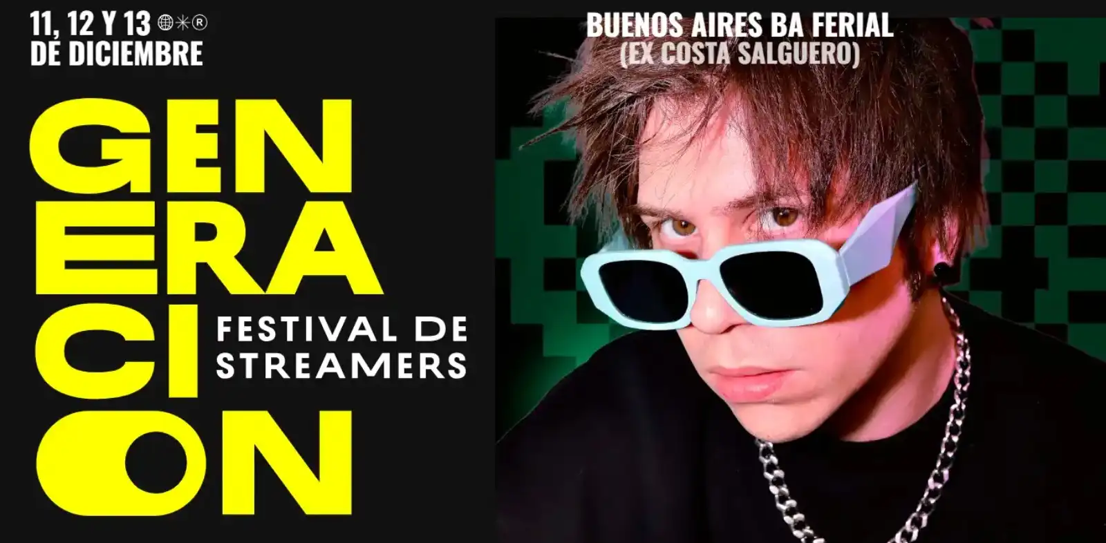 Afiche oficial del festival Generación con el Rubius, para el 11, 12 y 13 de diciembre en BA Ferial, Buenos Aires