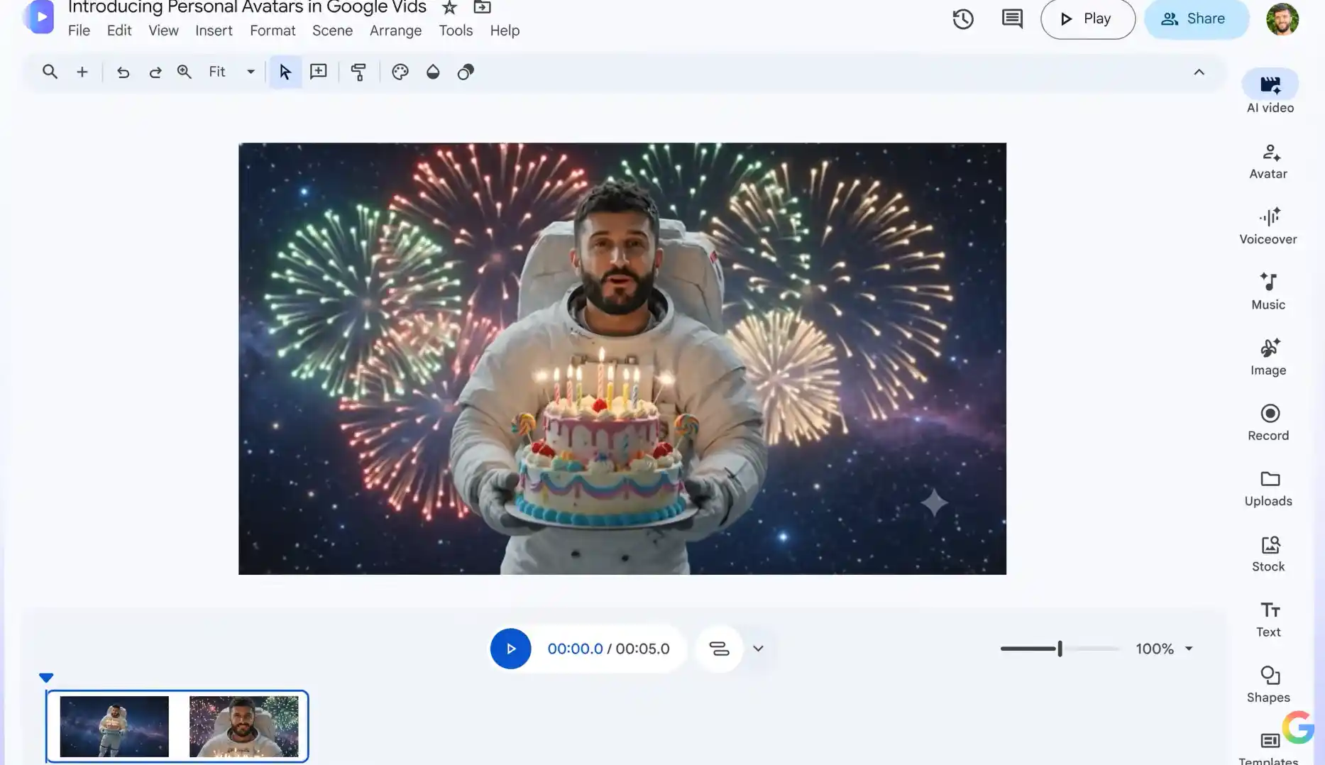 Avatares personales de Google Vids creados con una selfie y una grabación de voz