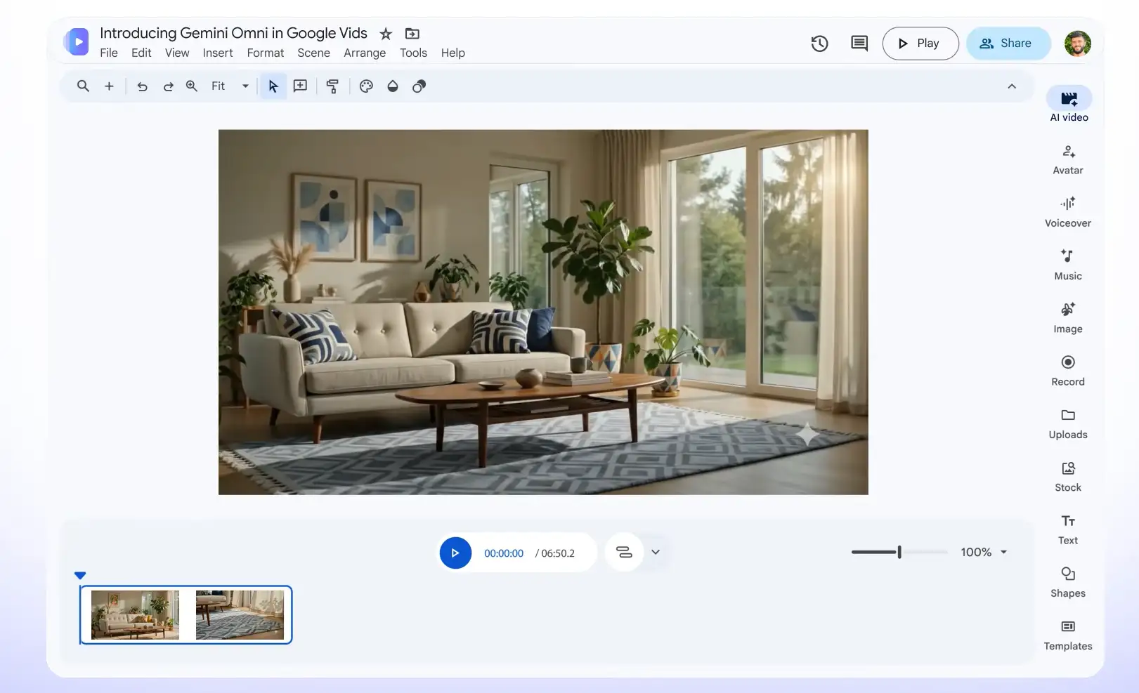 Gemini Omni aplicando cambios a un video en Google Vids