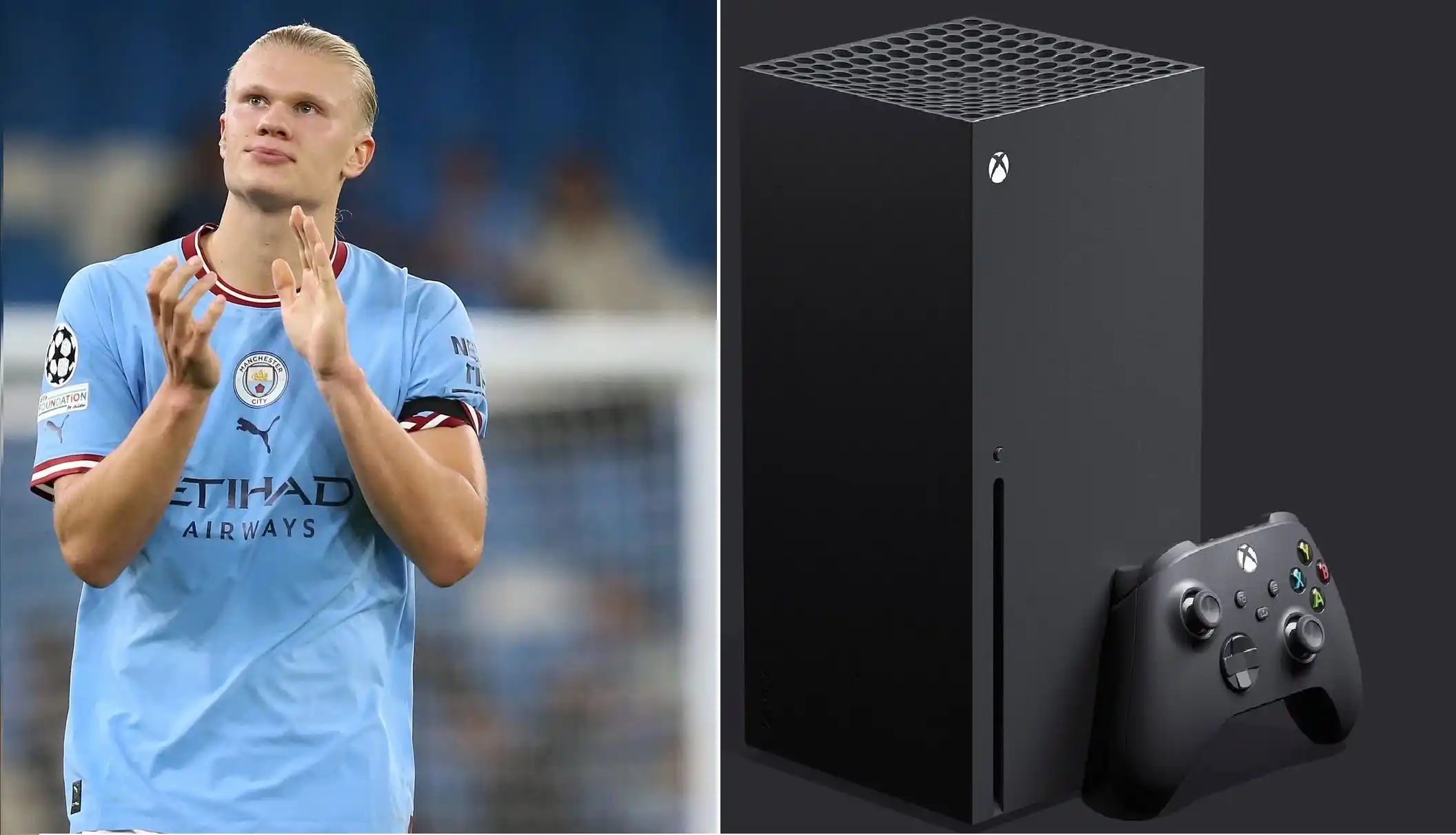 Erling Haaland junto a su heladera con forma de Xbox
