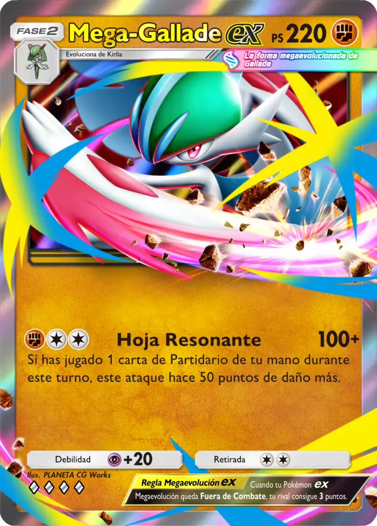 Carta de Mega-Gallade ex con 220 PS y el ataque Hoja Resonante, de la expansión Dominador de los Cielos