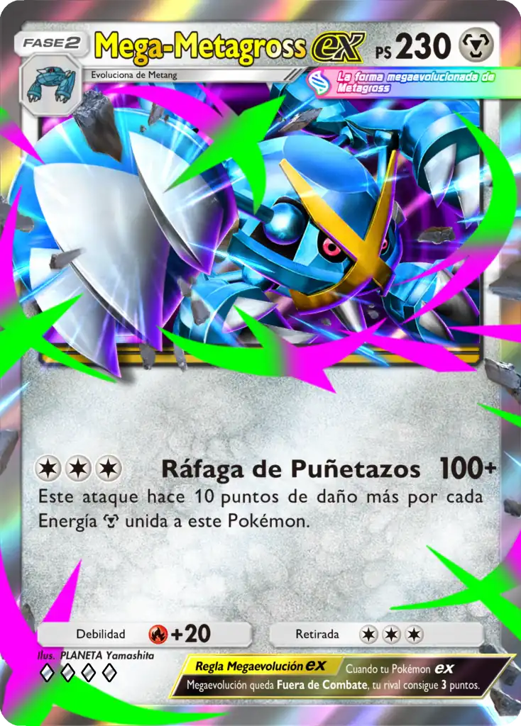 Carta de Mega-Metagross ex con 230 PS y el ataque Ráfaga de Puñetazos