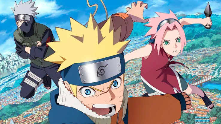Naruto, Sakura y Kakashi en un arte promocional del anime