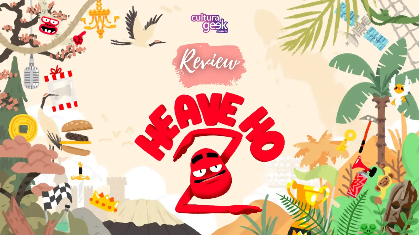 Key art de Heave Ho 2 con el personaje rojo y el logo del juego, para la review de Cultura Geek