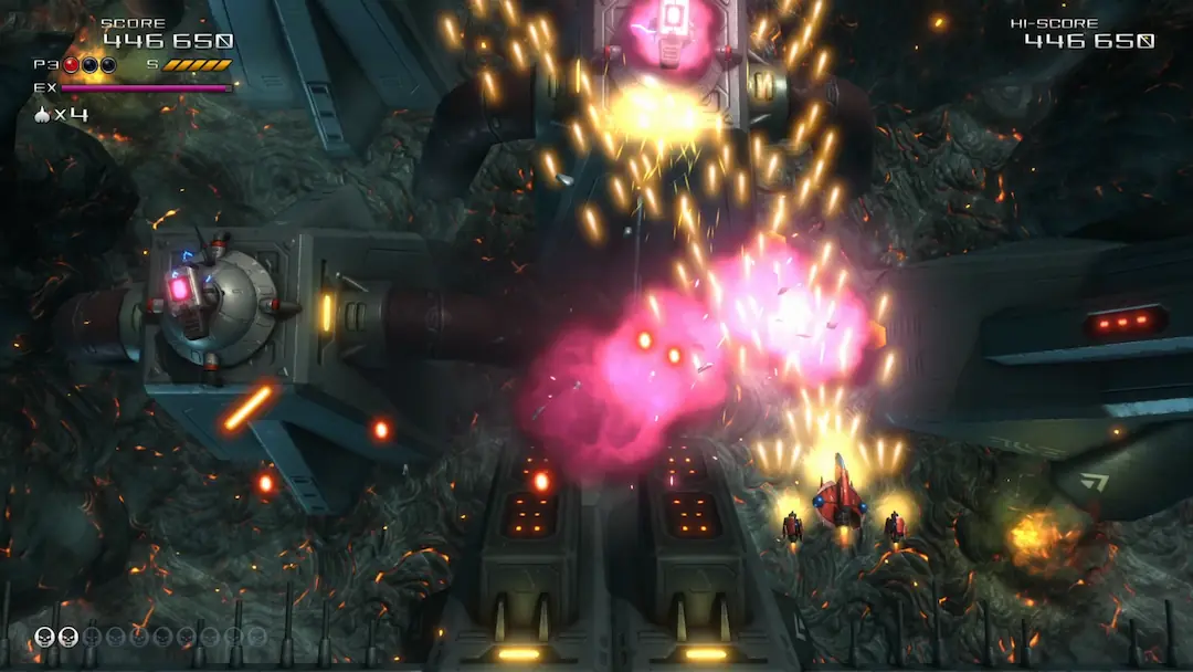 Review Truxton Extreme: combate contra un jefe con explosiones y lluvia de proyectiles en un nivel de lava