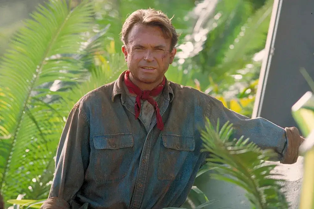 Sam Neill como el Dr. Alan Grant en Jurassic Park, su papel más recordado