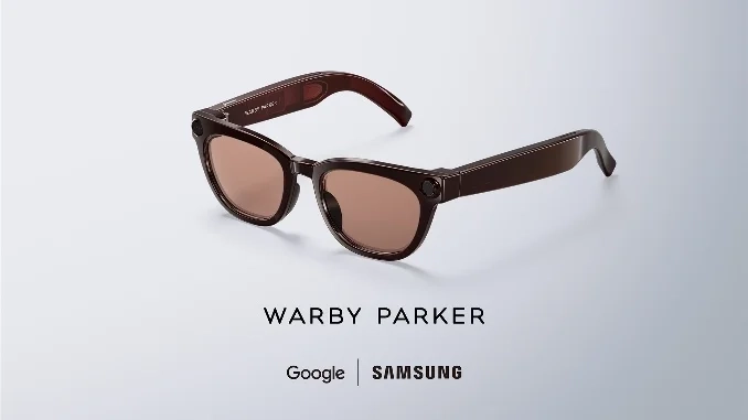 Modelo Warby Parker de los anteojos Samsung Galaxy XR, en colaboración con Google