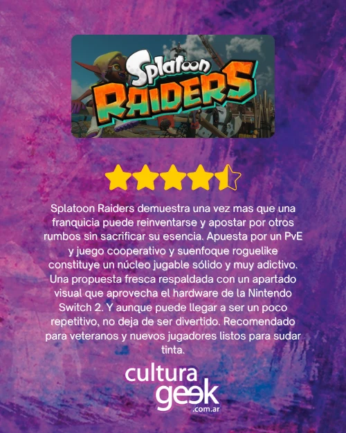 Puntaje de Splatoon Raiders en Cultura Geek: cuatro estrellas y media sobre cinco