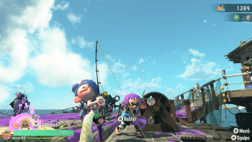 Splatoon Raiders: los personajes trabajan en la cubierta de la base flotante