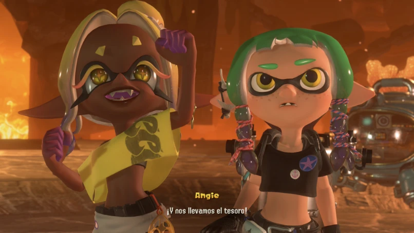 Splatoon Raiders: Megan y Angie festejan tras llevarse el tesoro en una incursión
