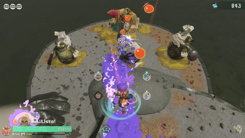 Splatoon Raiders: combate contra salmónidos con tinta violeta en una plataforma circular