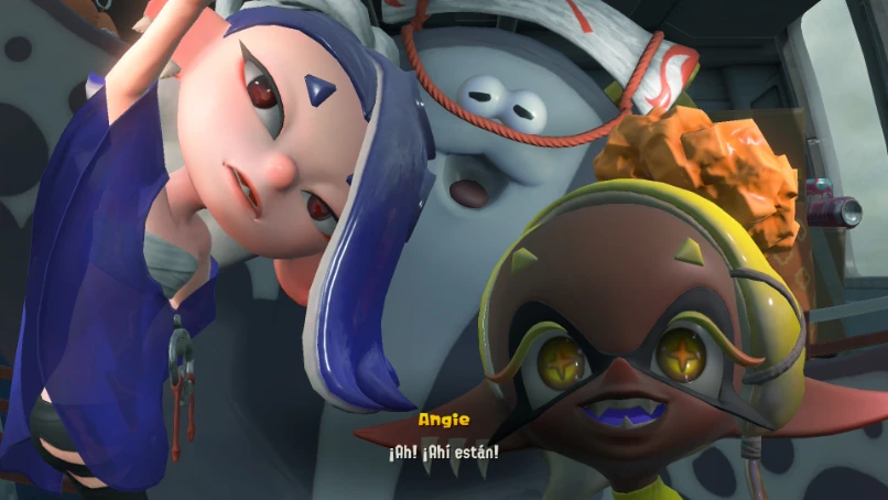 Splatoon Raiders: Megan, Rayan y Angie en una escena de diálogo de la historia